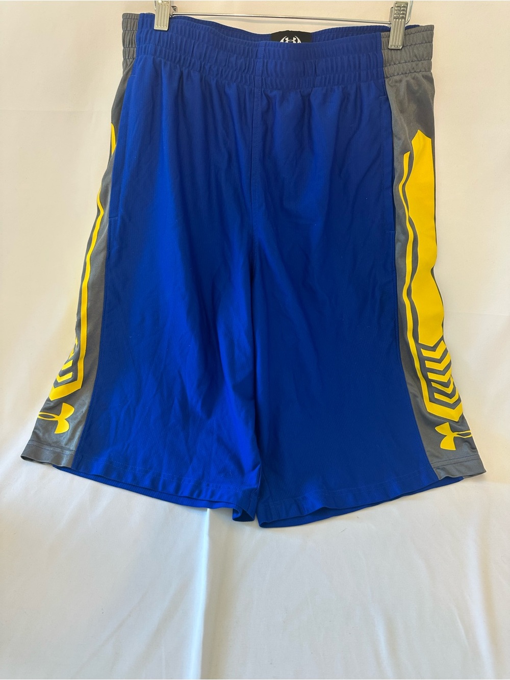 Under Armour Blue Athletic Shorts with Yellow and Gray Panels